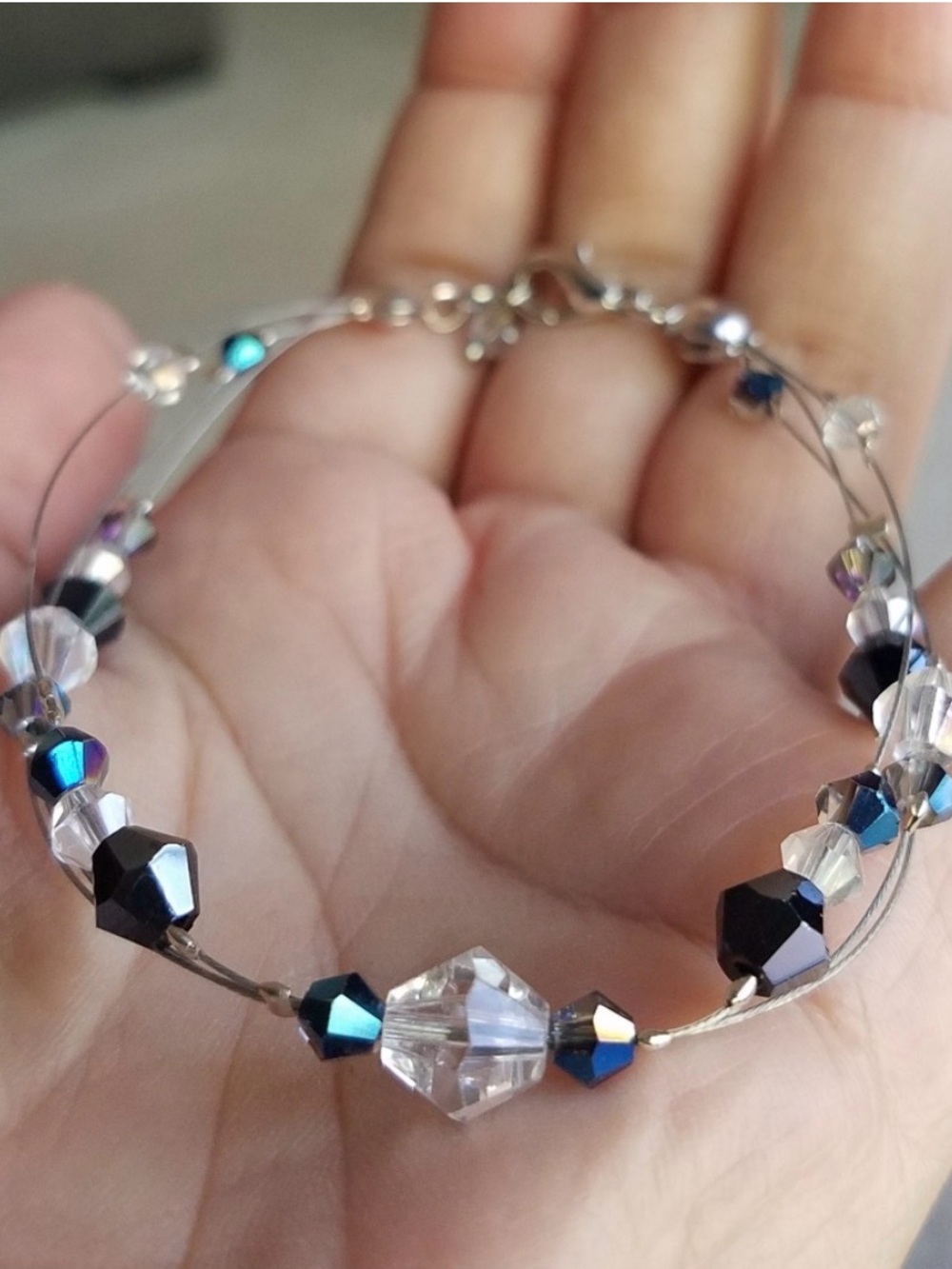 Swarovski Elements Aurora Borealis & Metallic Blue Bracelet - Handmade NEW